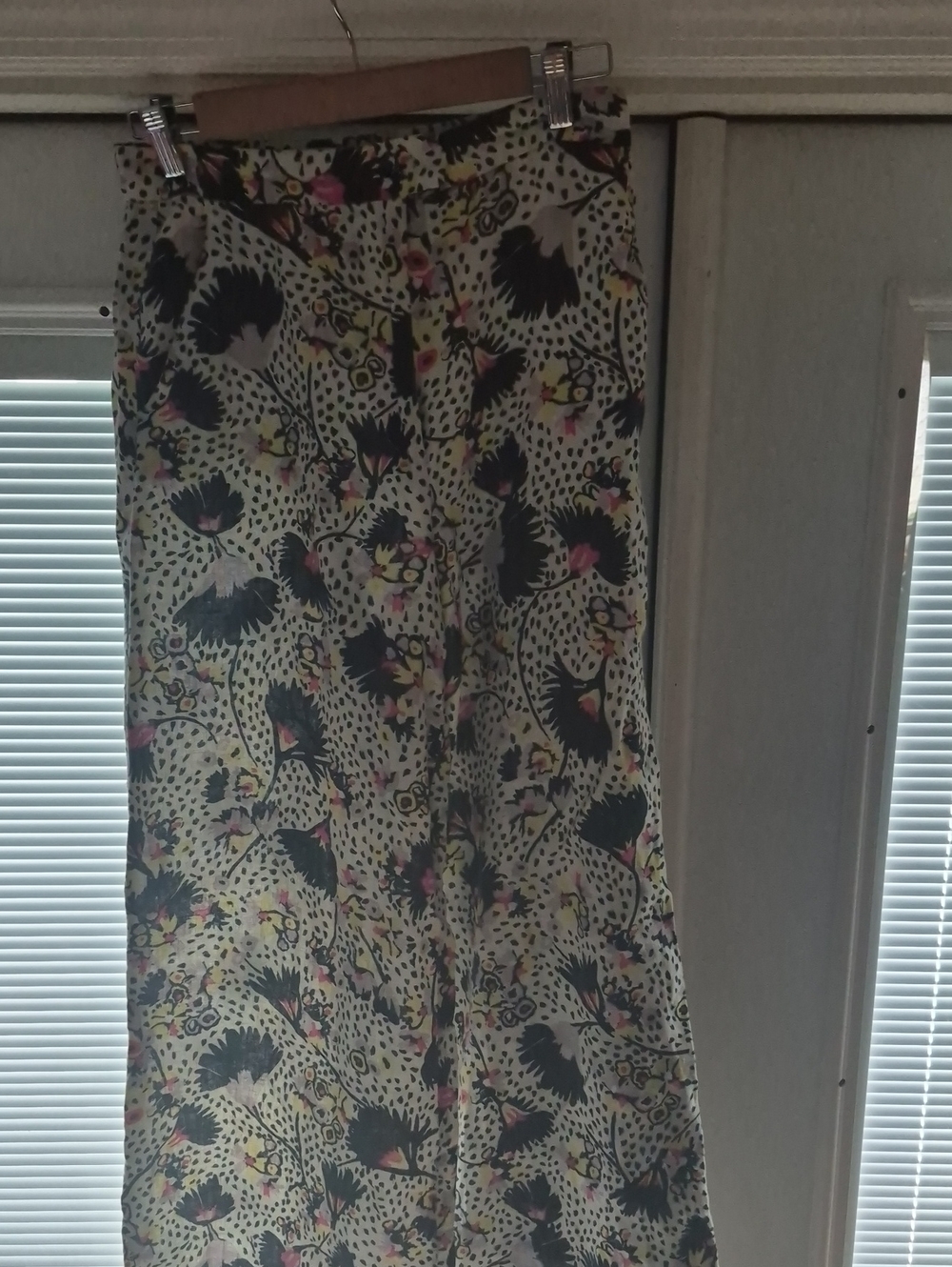 Max & Co. Wide Leg Pants with Black Floral & Pink & Yellow Accents, W  Pockets
